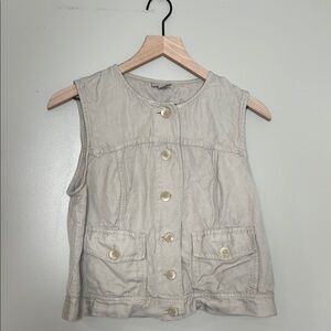 J. Jill Linen Blend Light Tan Button-Up Vest